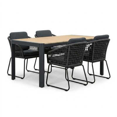 Liverpool/Tulum Lava Grey dining tuinset | 4 personen | polywood + touw | 160cm