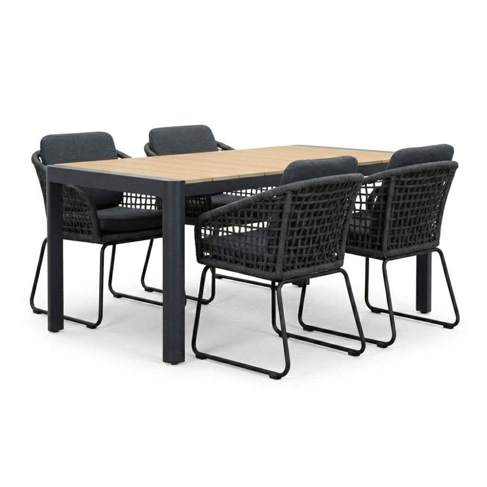 Liverpool/Tulum Lava Grey dining tuinset | 4 personen | polywood + touw | 160cm