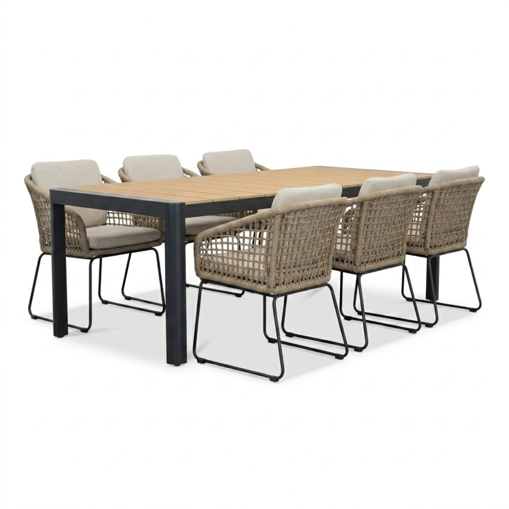 Liverpool/Tulum Sahara Dust dining tuinset | 6 personen | polywood + touw | 205cm
