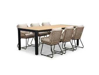 Liverpool/Portofino Sahara Dust dining tuinset | 6 personen | polywood + touw | 205cm