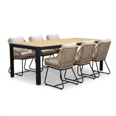 Liverpool/Portofino Sahara Dust dining tuinset | 6 personen | polywood + touw | 205cm