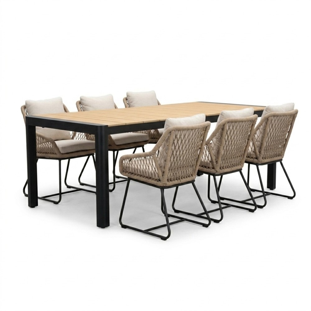 Liverpool/Portofino Sahara Dust dining tuinset | 6 personen | polywood + touw | 205cm