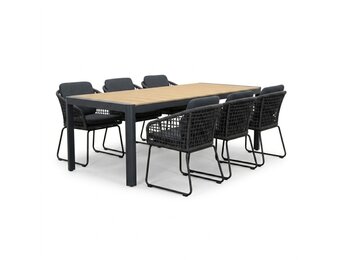 Liverpool/Tulum Lava Grey dining tuinset | 6 personen | polywood + touw | 205cm