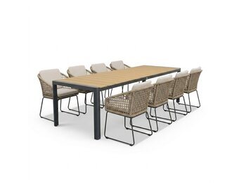 Liverpool/Tulum Sahara Dust dining tuinset | 8 personen | polywood + touw | 258cm