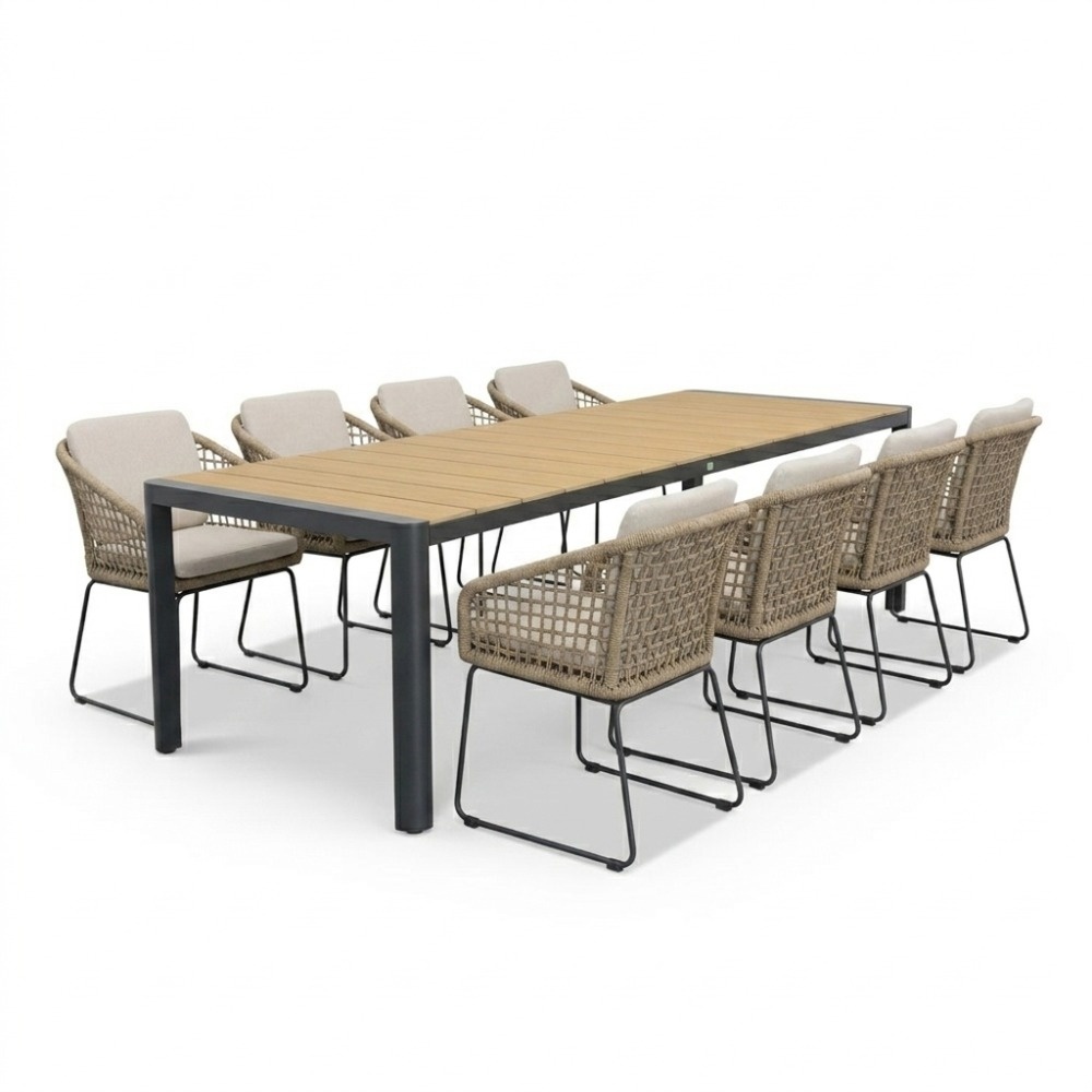 Liverpool/Tulum Sahara Dust dining tuinset | 8 personen | polywood + touw | 258cm