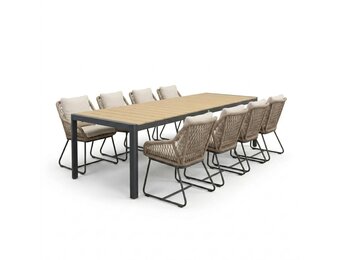 Liverpool/Portofino Sahara Dust dining tuinset | 8 personen | polywood + touw | 258cm