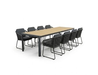 Liverpool/Tulum Lava Grey dining tuinset | 8 personen | polywood + touw | 258cm