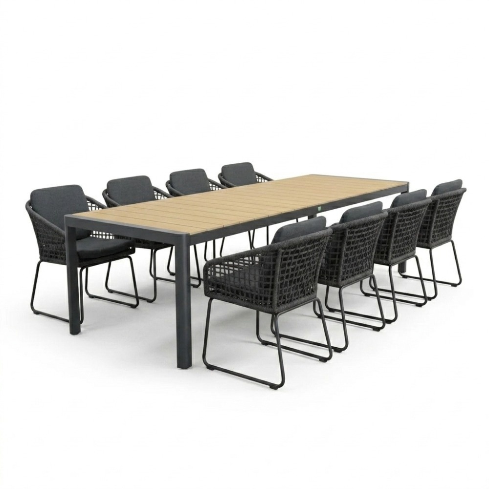 Liverpool/Tulum Lava Grey dining tuinset | 8 personen | polywood + touw | 258cm