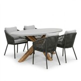 Livorno/Lexis Stone Grey dining tuinset | 4 personen | polystone + touw | 200cm