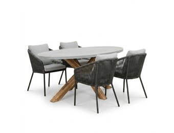 Livorno/Lexis Stone Grey dining tuinset | 4 personen | polystone + touw | 200cm