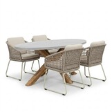 Livorno/Tulum Almond Beige dining tuinset | 4 personen | polystone + touw | 200cm