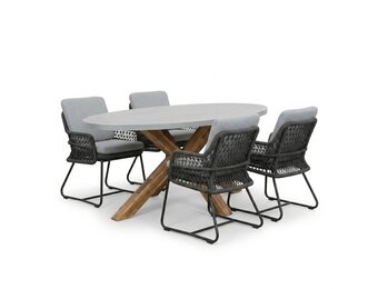 Livorno/Gianna Stone Grey dining tuinset | 4 personen | polystone + touw | 200cm