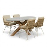 Livorno/Carlos beige dining tuinset | 4 personen | polystone + wicker | 200cm