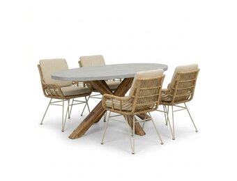 Livorno/Carlos beige dining tuinset | 4 personen | polystone + wicker | 200cm