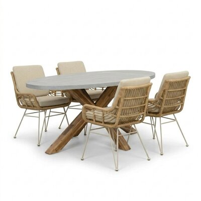 Livorno/Carlos beige dining tuinset | 4 personen | polystone + wicker | 200cm