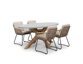 Livorno/Harper Sahara Dust dining tuinset | 4 personen | polystone + touw | 200cm