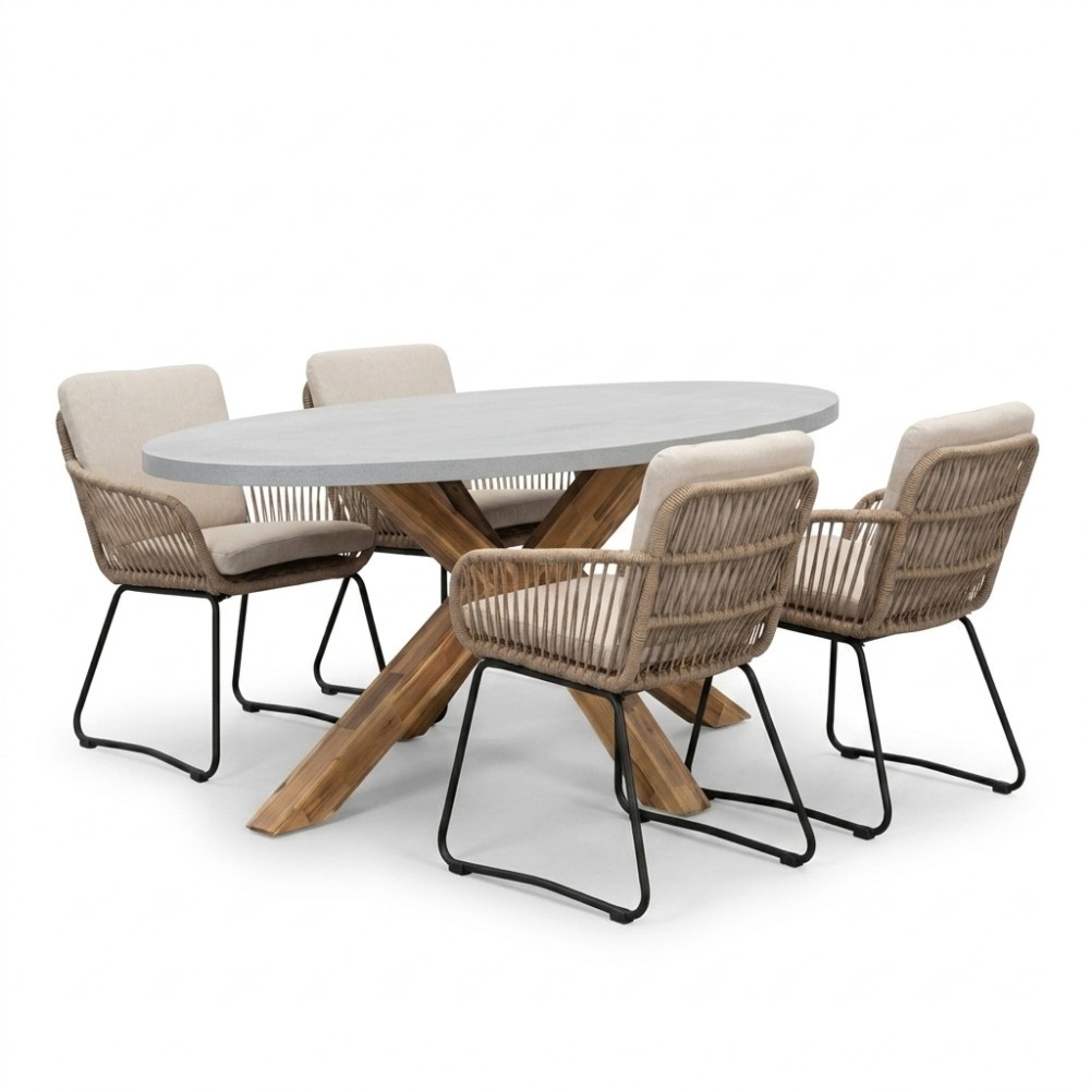 Livorno/Harper Sahara Dust dining tuinset | 4 personen | polystone + touw | 200cm