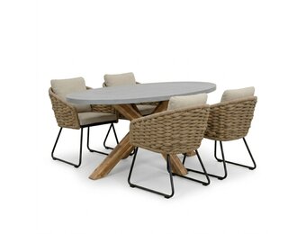Livorno/Flora Sahara Dust dining tuinset | 4 personen | polystone + touw | 200cm