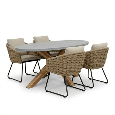 Livorno/Flora Sahara Dust dining tuinset | 4 personen | polystone + touw | 200cm