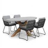 Livorno/Harper Stone Grey dining tuinset | 4 personen | polystone + touw | 200cm