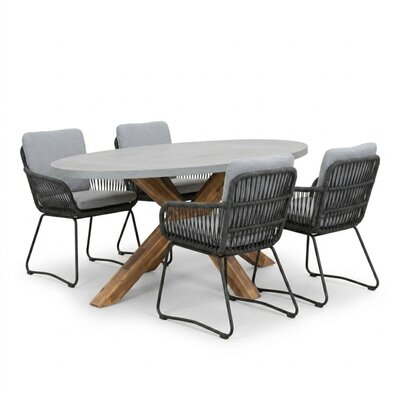 Livorno/Harper Stone Grey dining tuinset | 4 personen | polystone + touw | 200cm