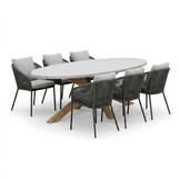 Livorno/Lexis Stone Grey dining tuinset | 6 personen | polystone + touw | 240cm