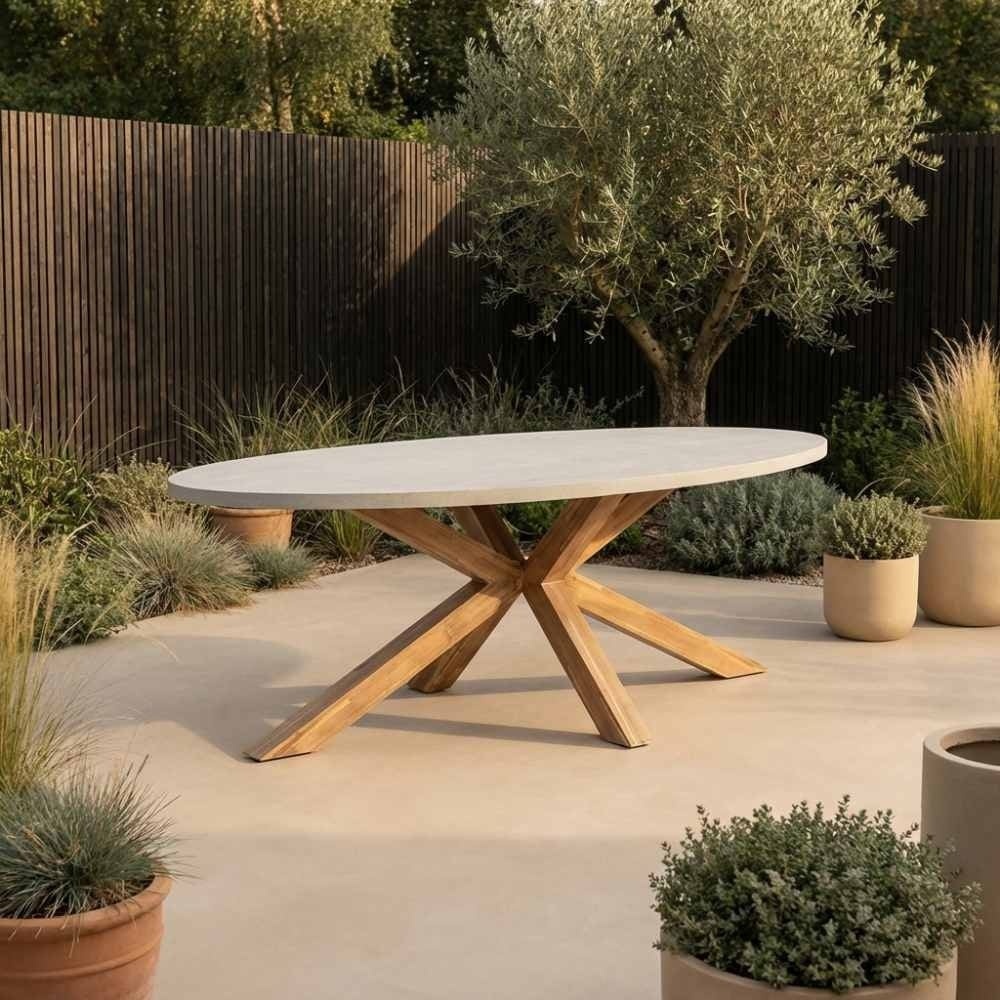Livorno/Lexis Stone Grey dining tuinset | 6 personen | polystone + touw | 240cm