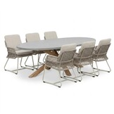 Livorno/Gianna Almond Beige dining tuinset | 6 personen | polystone + touw | 240cm