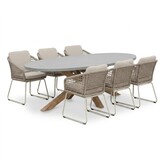 Livorno/Tulum Almond Beige dining tuinset | 6 personen | polystone + touw | 240cm