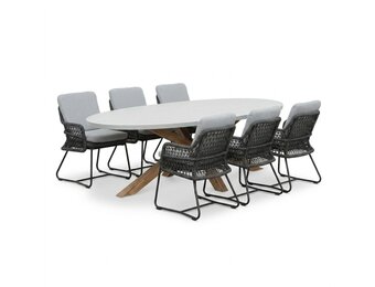 Livorno/Gianna Stone Grey dining tuinset | 6 personen | polystone + touw | 240cm