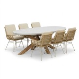 Livorno/Carlos beige dining tuinset | 6 personen | polystone + wicker | 240cm