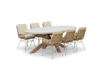 Livorno/Carlos beige dining tuinset | 6 personen | polystone + wicker | 240cm