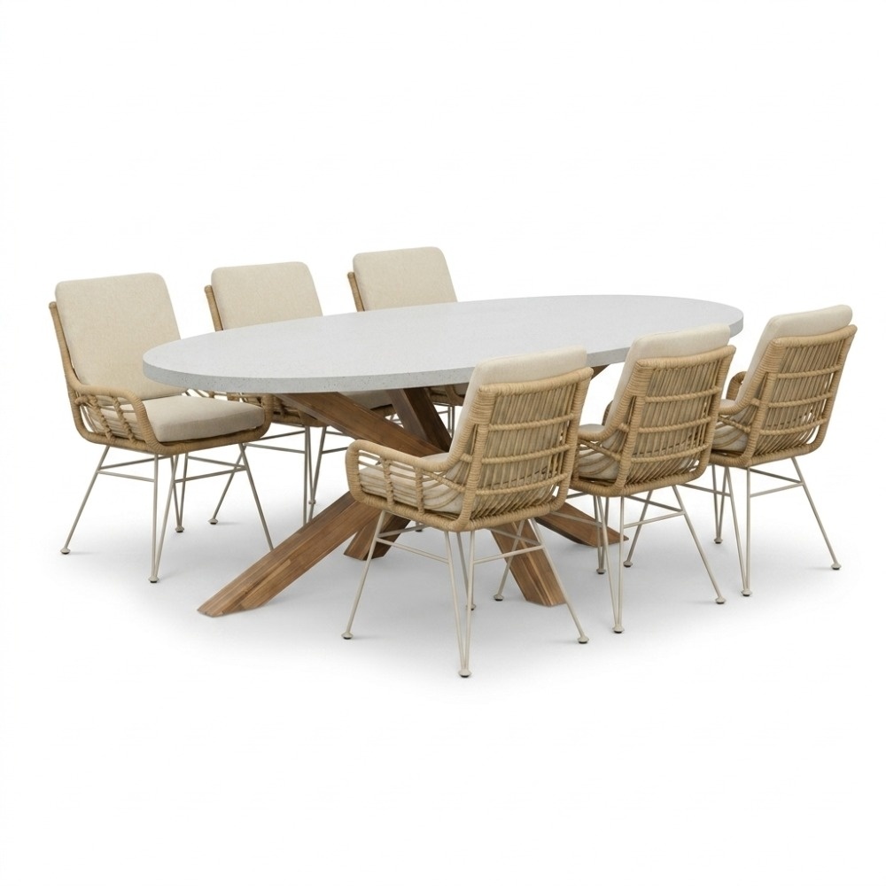 Livorno/Carlos beige dining tuinset | 6 personen | polystone + wicker | 240cm