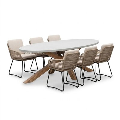 Livorno/Harper Sahara Dust dining tuinset | 6 personen | polystone + touw | 240cm