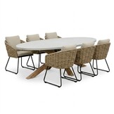 Livorno/Flora Sahara Dust dining tuinset | 6 personen | polystone + touw | 240cm