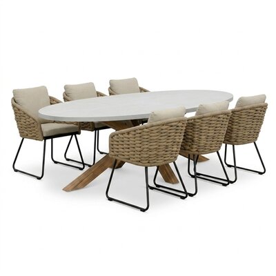 Livorno/Flora Sahara Dust dining tuinset | 6 personen | polystone + touw | 240cm