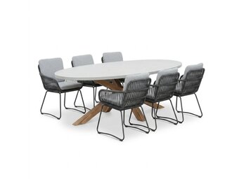 Livorno/Harper Stone Grey dining tuinset | 6 personen | polystone + touw | 240cm