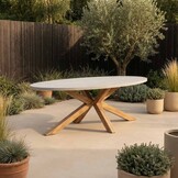 Livorno/Harper Stone Grey dining tuinset | 6 personen | polystone + touw | 240cm