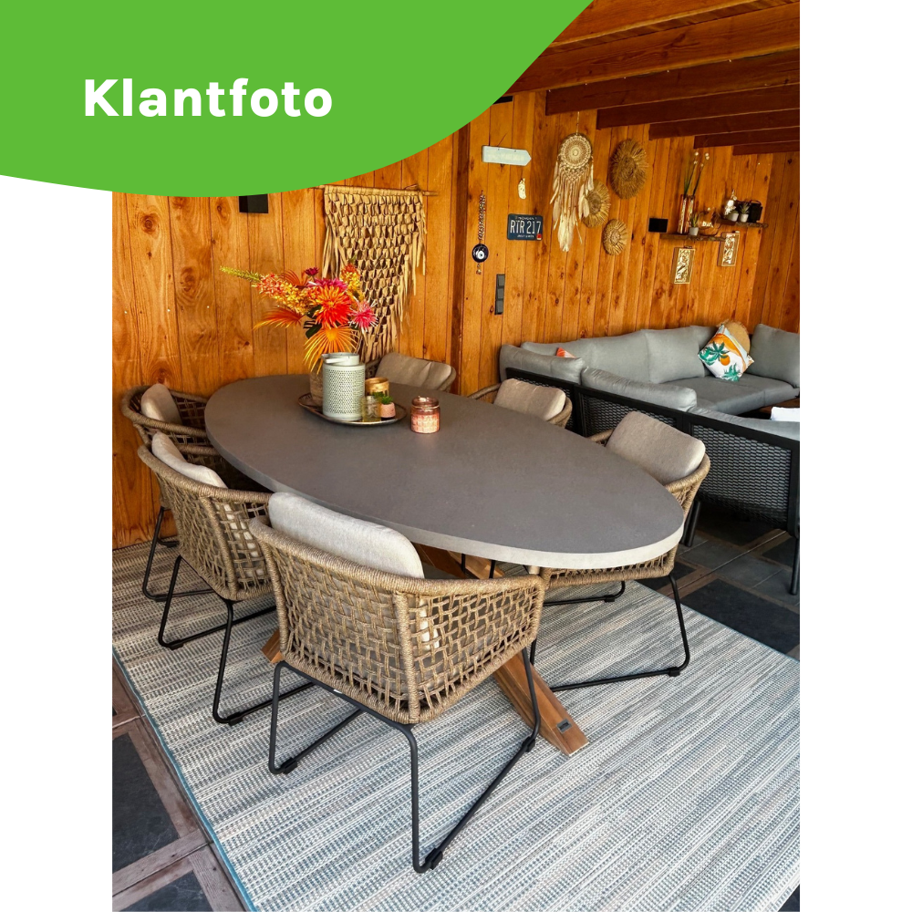 Livorno/Harper Stone Grey dining tuinset | 6 personen | polystone + touw | 240cm