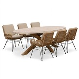 Lorento/Carlos taupe dining tuinset | 6 personen | polystone + wicker | 240cm