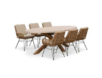 Lorento/Carlos taupe dining tuinset | 6 personen | polystone + wicker | 240cm