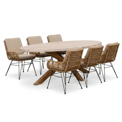 Lorento/Carlos taupe dining tuinset | 6 personen | polystone + wicker | 240cm