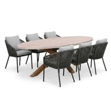 Lorento/Lexis Stone Grey dining tuinset | 6 personen | polystone + touw | 240cm