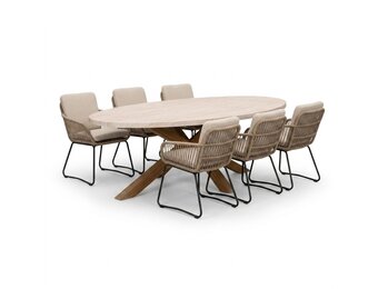 Lorento/Harper Sahara Dust dining tuinset | 6 personen | polystone + touw | 240cm
