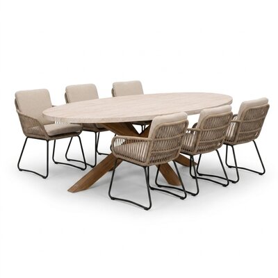 Lorento/Harper Sahara Dust dining tuinset | 6 personen | polystone + touw | 240cm