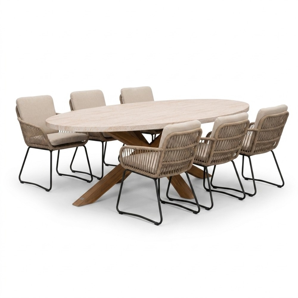 Lorento/Harper Sahara Dust dining tuinset | 6 personen | polystone + touw | 240cm