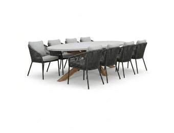 Livorno/Lexis Stone Grey dining tuinset | 8 personen | polystone + touw | 280cm