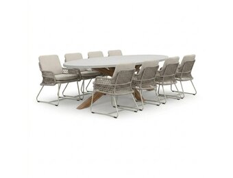 Livorno/Gianna Almond Beige dining tuinset | 8 personen | polystone + touw | 280cm