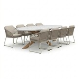 Livorno/Tulum Almond Beige dining tuinset | 8 personen | polystone + touw | 280cm