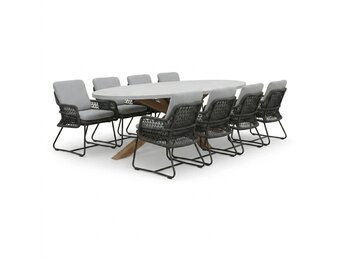 Livorno/Gianna Stone Grey dining tuinset | 8 personen | polystone + touw | 280cm